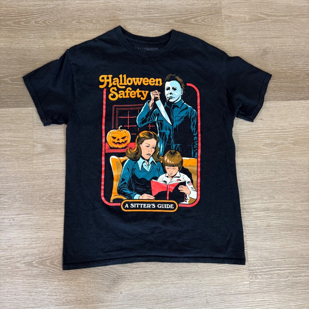 Halloween Movie T-Shirt Unisex Medium Black Michael Myers Sitter's Guide Graphic